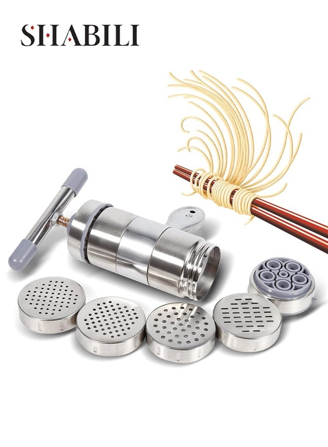SHABILI Manual Stainless Steel Noodles Press Noodle Maker for Home Kitchen Use, Durable Hand Wringing Pasta Machine with Multiple Moulds, Manual Noodles Press Manual Press Pasta Machine Tool - Image 1